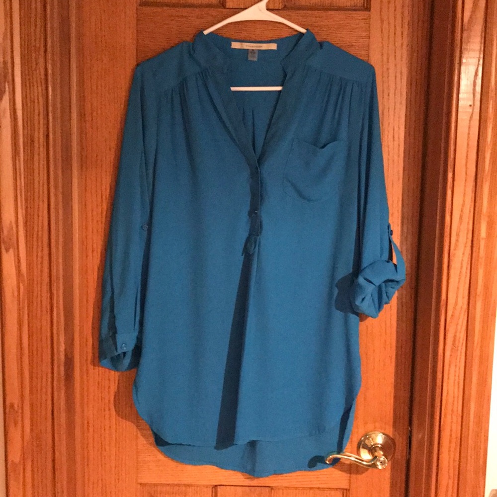 3 quarter sleeve turquoise top